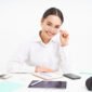 portrait successful businesswoman office manager workplace sits with digital tablet her wo 85x85